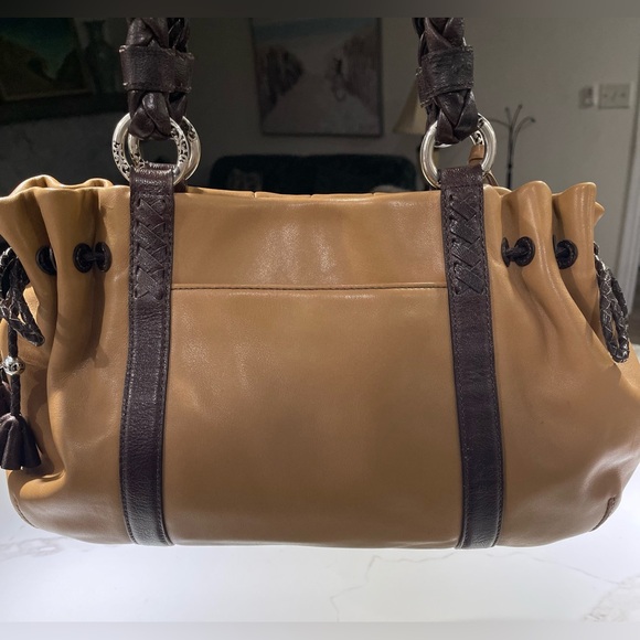 BRIGHTON Leather Shoulder Bag, Braided handles, Camel with brown trim - Picture 8 of 14